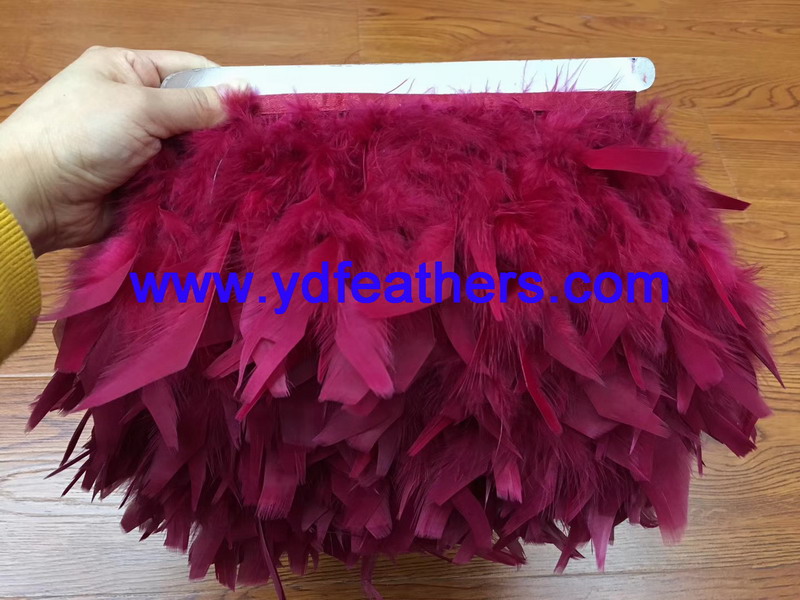 Stripped Turkey Feather Fringe/Trim Dyed Red