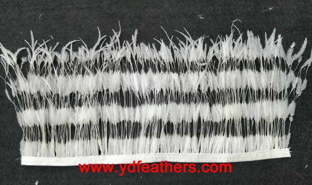 2Ply Burnt Partially Stripped Ostrich Feather Fringe Sewn On Ribbon 10-13cm