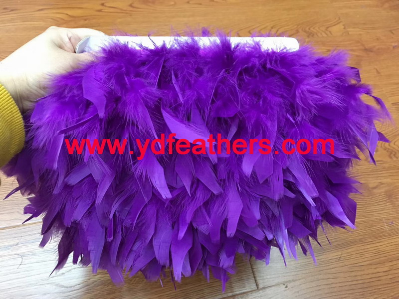Stripped Turkey Feather Fringe/Trim Dyed Purple