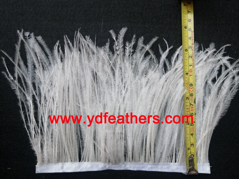 2Ply Ostrich Feather Fringe/Trim Sewn On Ribbon 10-12cm